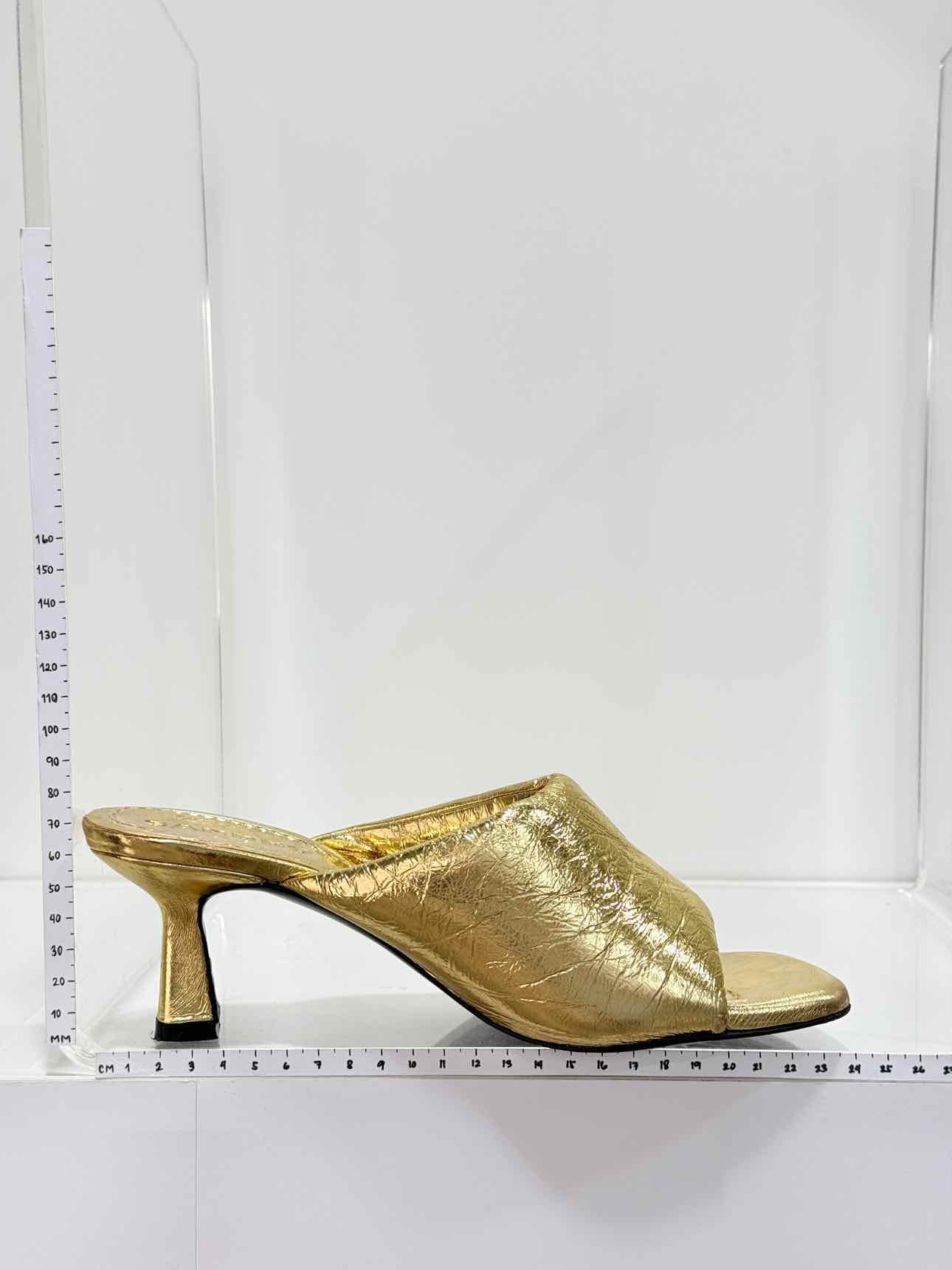 SANDRO Spool Heel Metallic Gold Size EU 39 Mules
