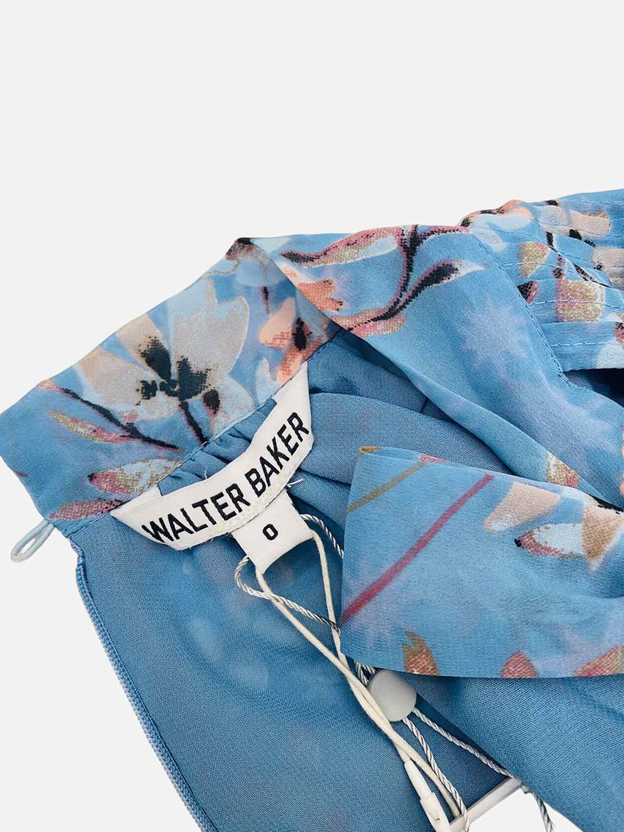 WALTER BAKER Ruffled Blue Floral Size US 0 Midi Dress