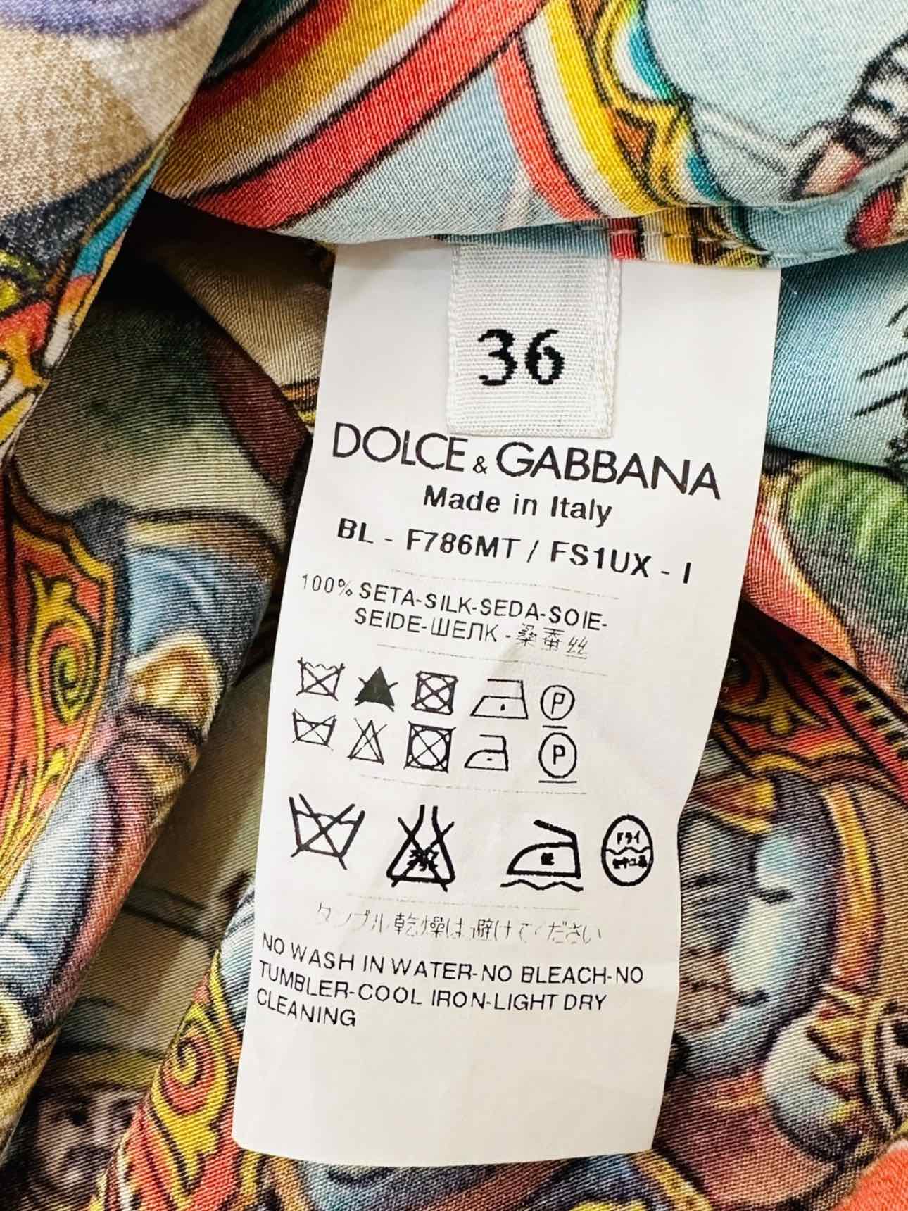 DOLCE & GABBANA Blue Multicolor Printed Size US 0 Top