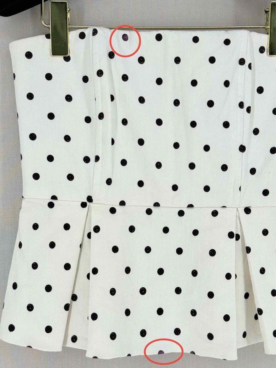 Pre - loved ALICE + OLIVIA White Polka Dot Size Small Top at Reems Closet