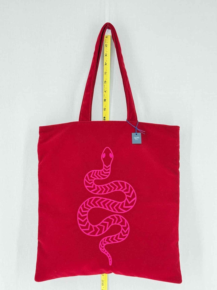 Pre - loved APM MONACO Red Snake Print Tote Bag at Reems Closet