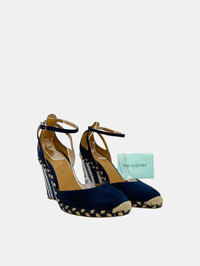 Pre - loved AQUAZZURA Espadrille Navy & White Wedges 38.5 at Reems Closet