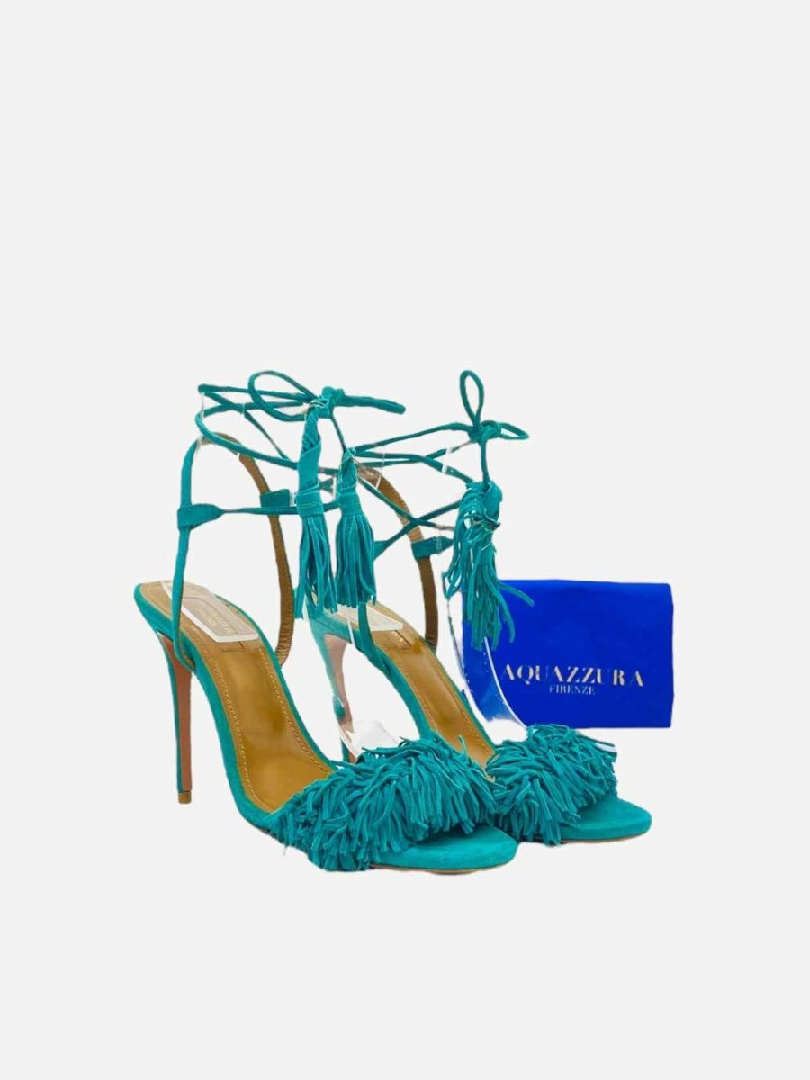 Pre - loved AQUAZZURA Wild Flower Green Heeled Sandals 40.5 at Reems Closet