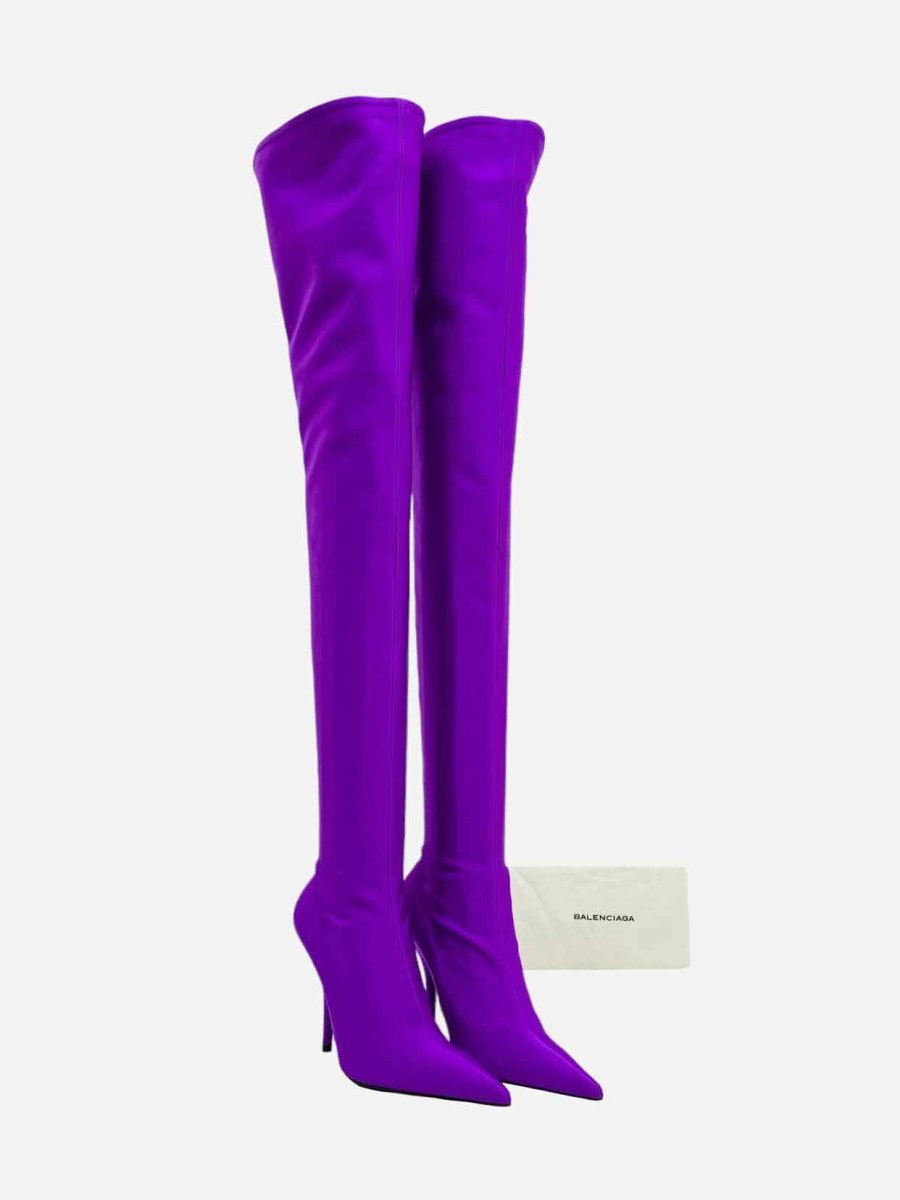 Pre - loved BALENCIAGA Knife Over The Knee Purple Thigh High Boots at Reems Closet