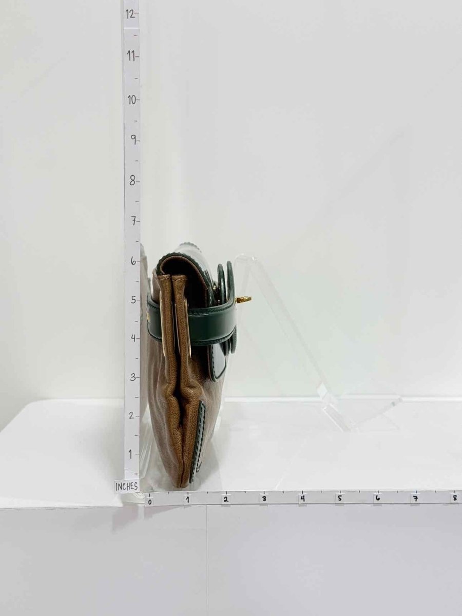 Pre - loved BALENCIAGA Luna Beige & Green Clutch at Reems Closet