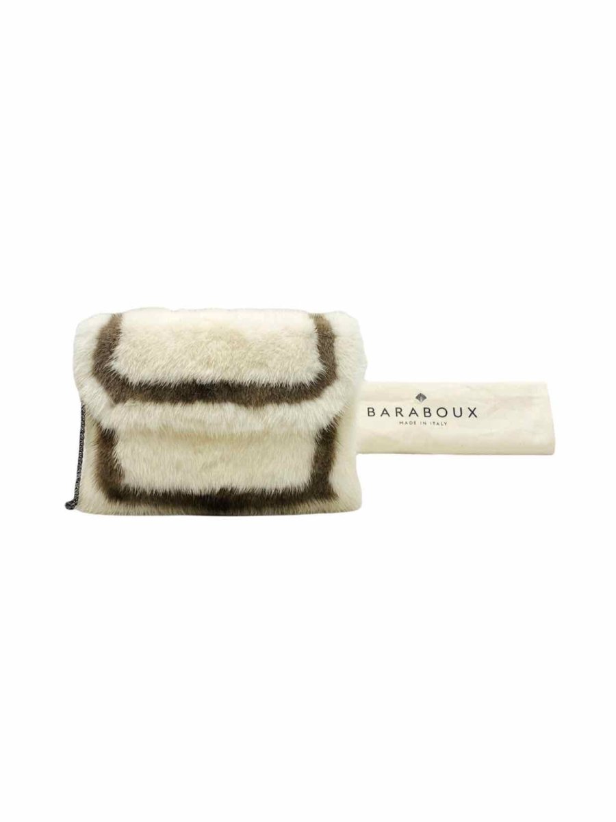 Pre - loved BARABOUX Envelope White & Mocha Clutch at Reems Closet