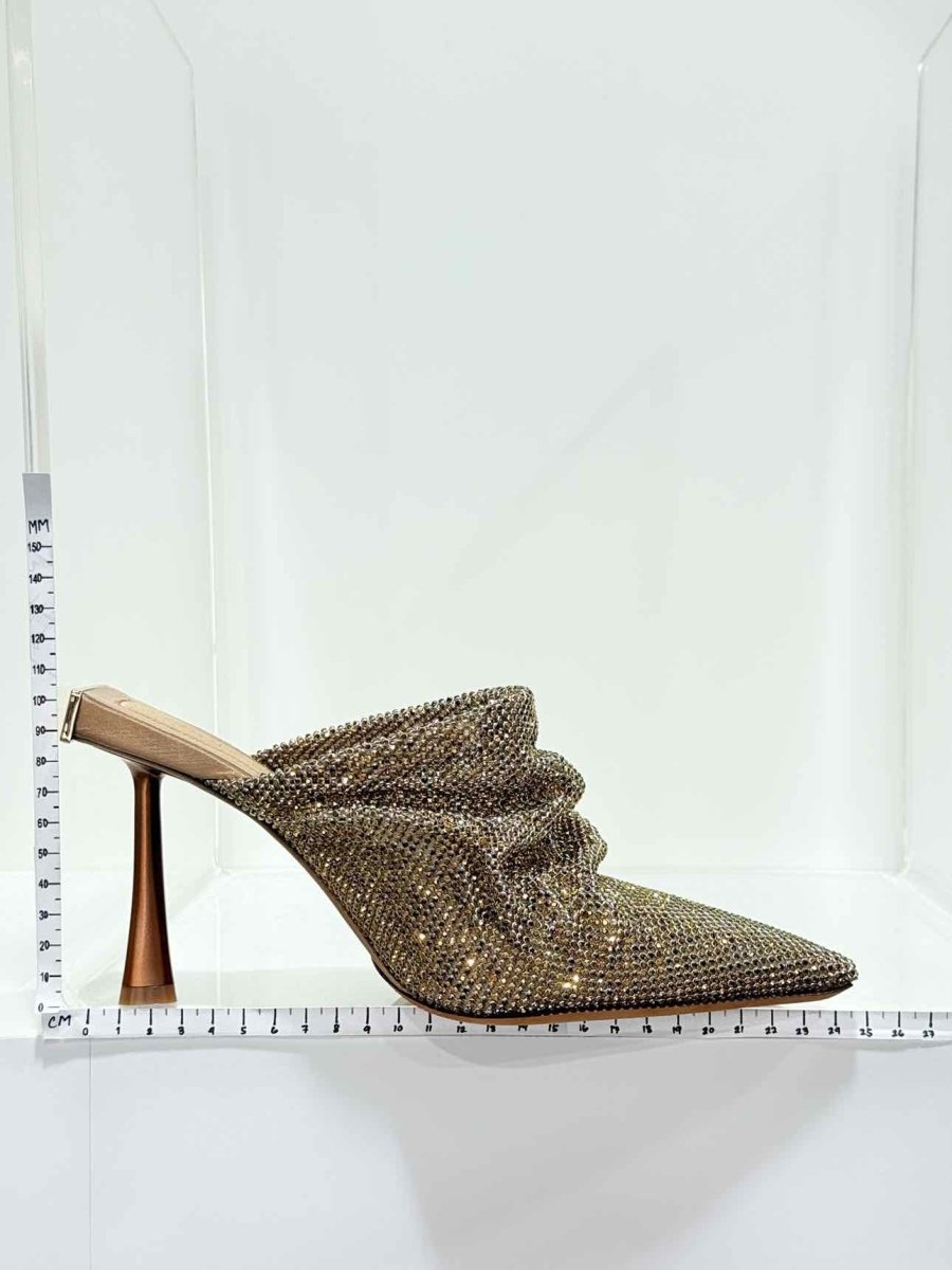 Pre - loved BENEDETTA BRUZZICHES Goliarda Gold Size EU 39 Mules at Reems Closet