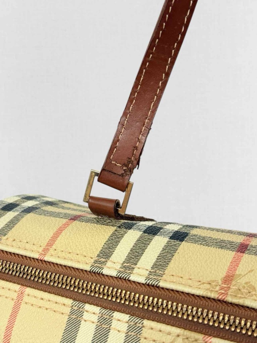 Pre - loved BURBERRY Beige Multicolor Barrel Bag at Reems Closet