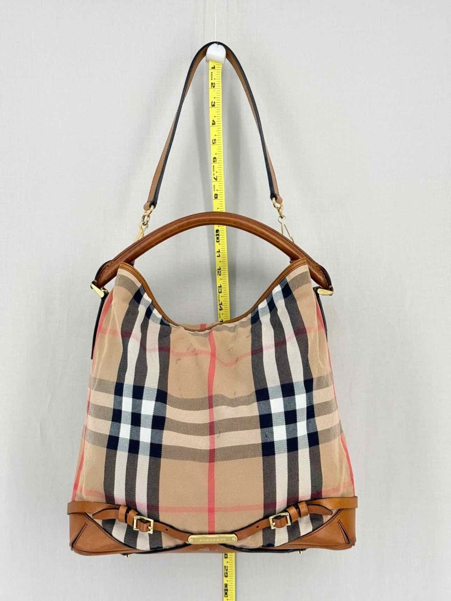 Pre-loved BURBERRY Bridle Beige Multicolor House Check Hobo bag at Reems Closet