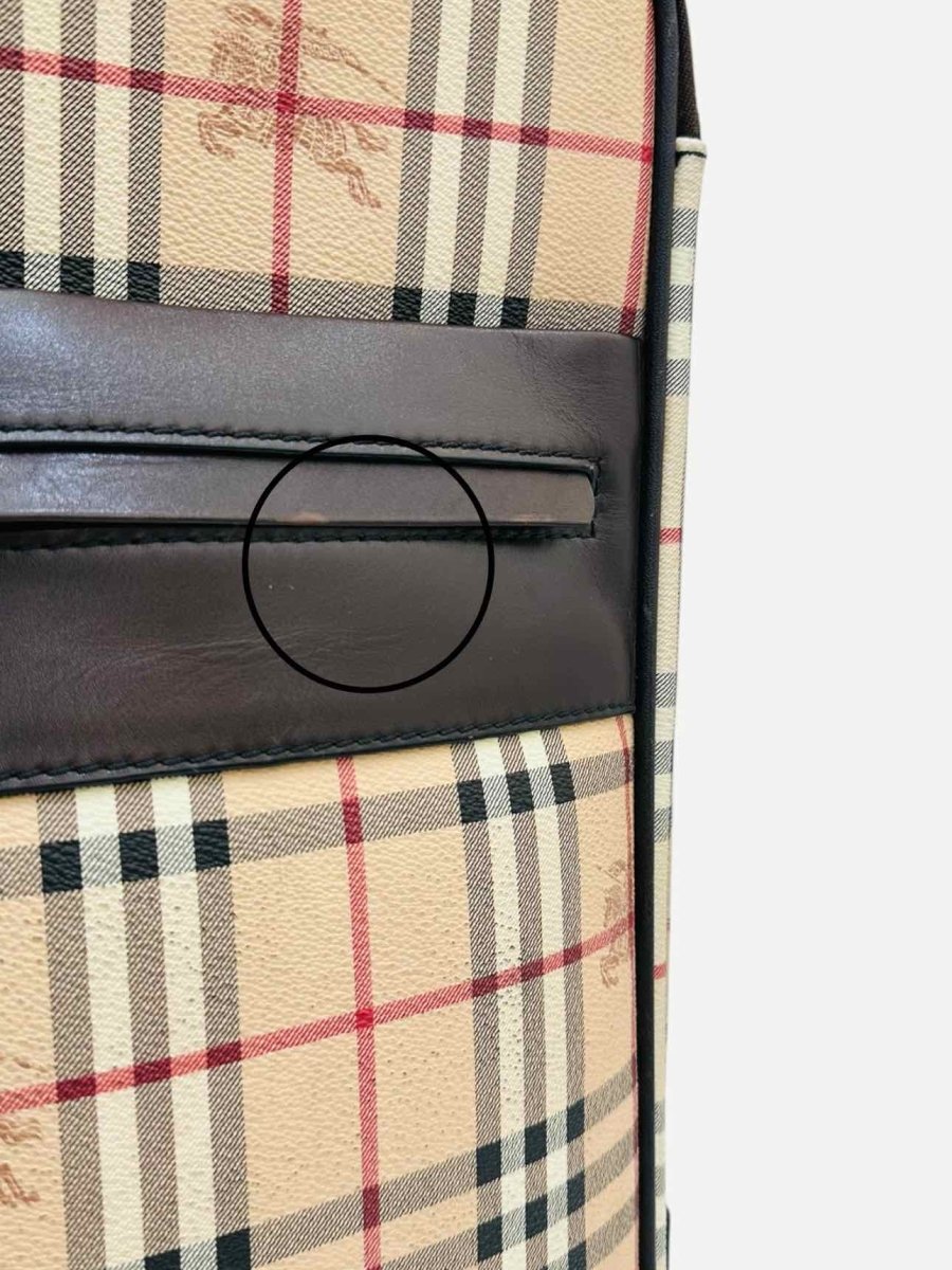 Pre - loved BURBERRY Haymarket Beige Multicolor Rolling Luggage at Reems Closet