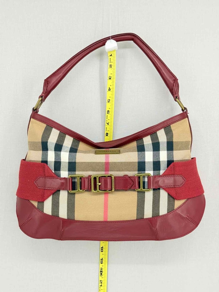 Pre - loved BURBERRY Red Multicolor Check Hobo bag at Reems Closet