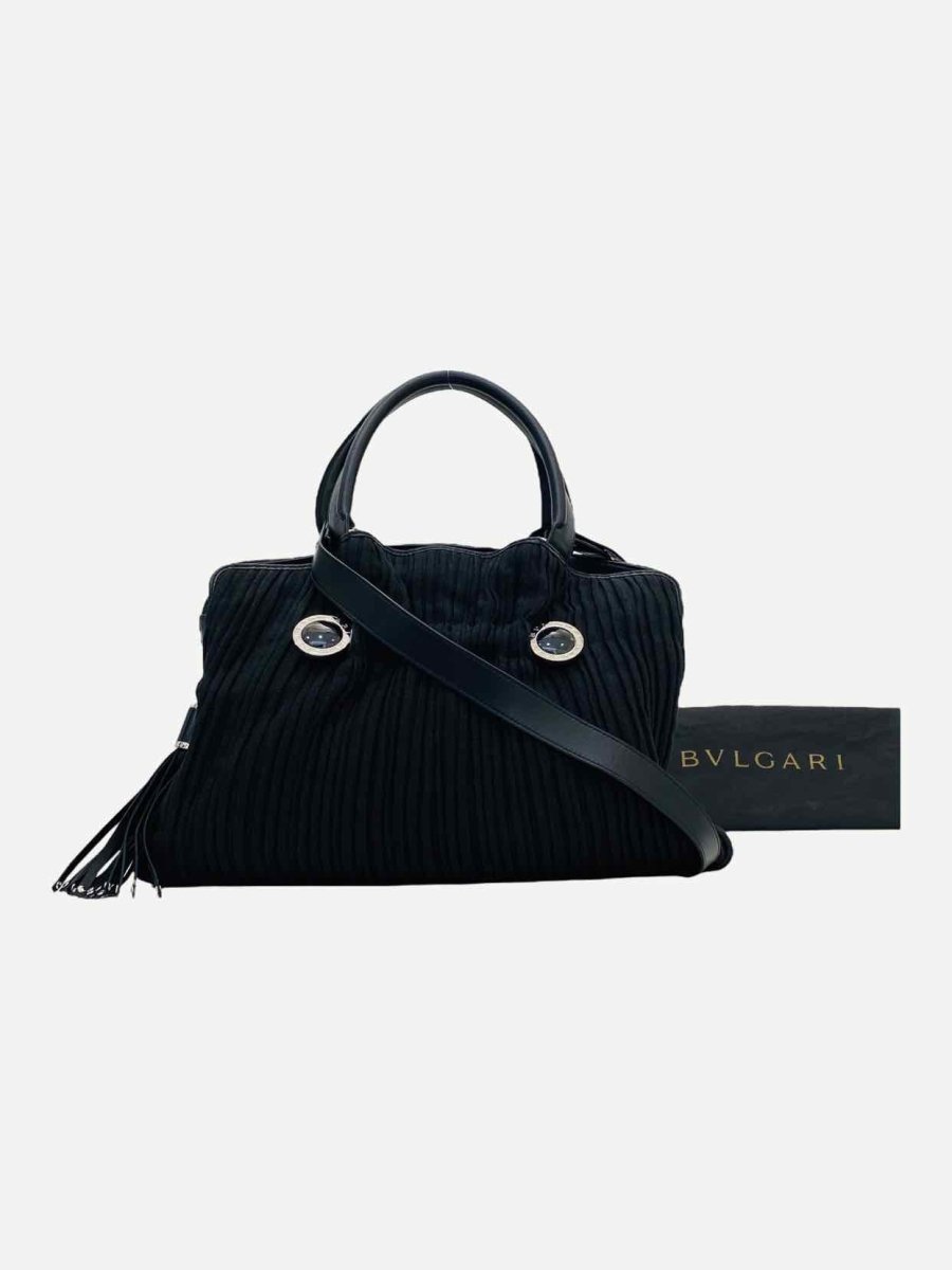 Pre - loved BVLGARI Pleated Black Tote Bag at Reems Closet