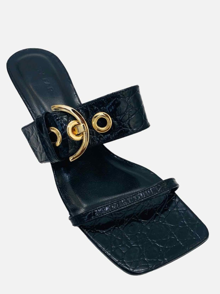 Pre - loved BY FAR Bettina Black Croc Embossed Size EU 36 Mules at Reems Closet