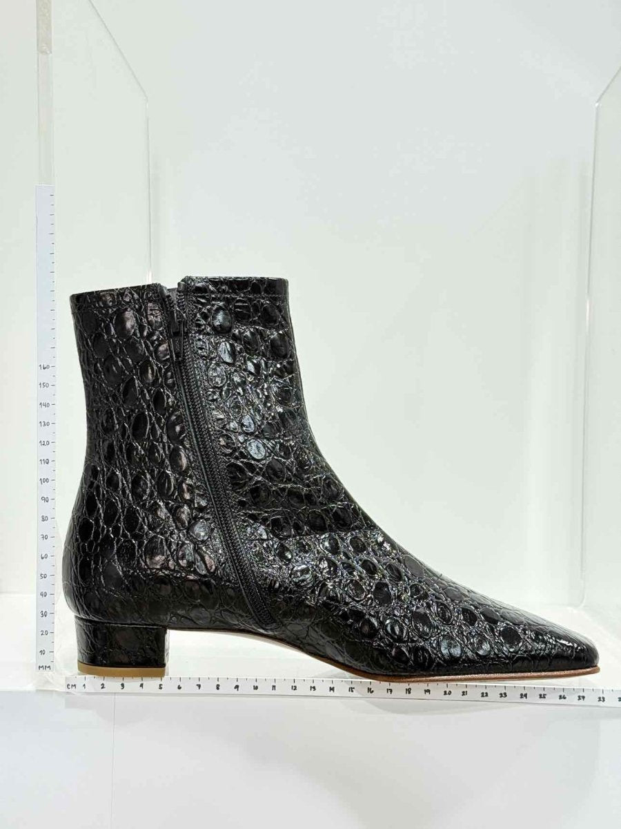 Pre - loved BY FAR Este Black Croc Embossed Size EU 41 Ankle Boots at Reems Closet