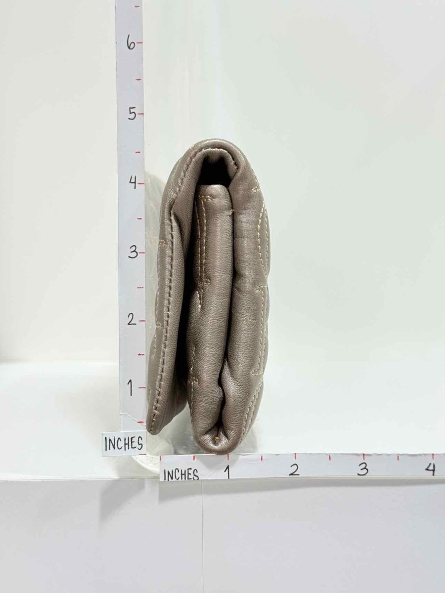 Pre - loved CAROLINA HERRERA Grey Monogram Clutch at Reems Closet