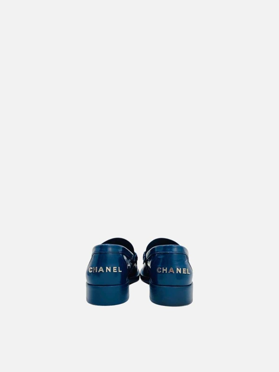 Pre-loved CHANEL 2023 Navy Blue Moccasins from Reems Closet