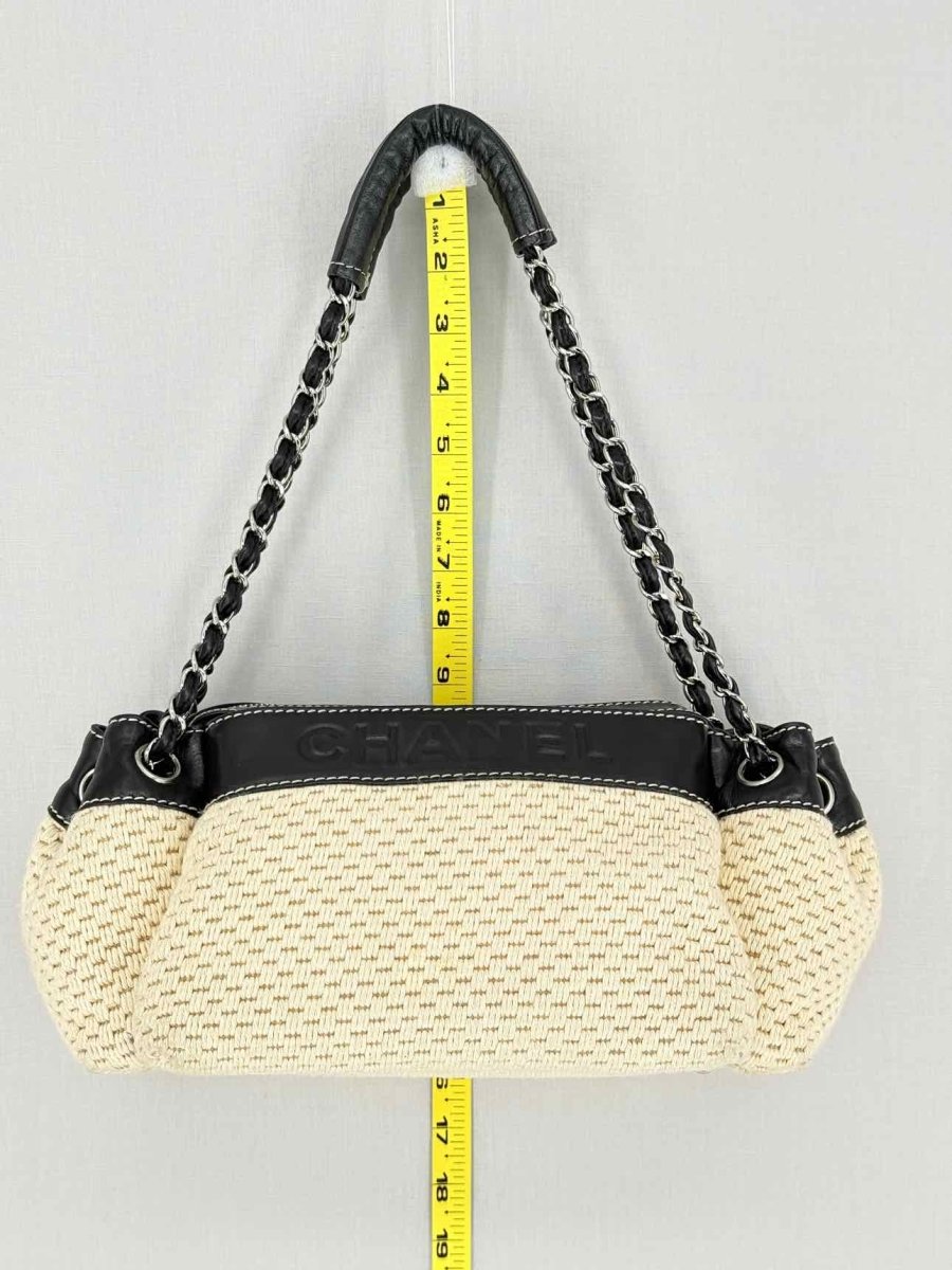 Pre - loved CHANEL Beige & Black Shoulder Bag at Reems Closet