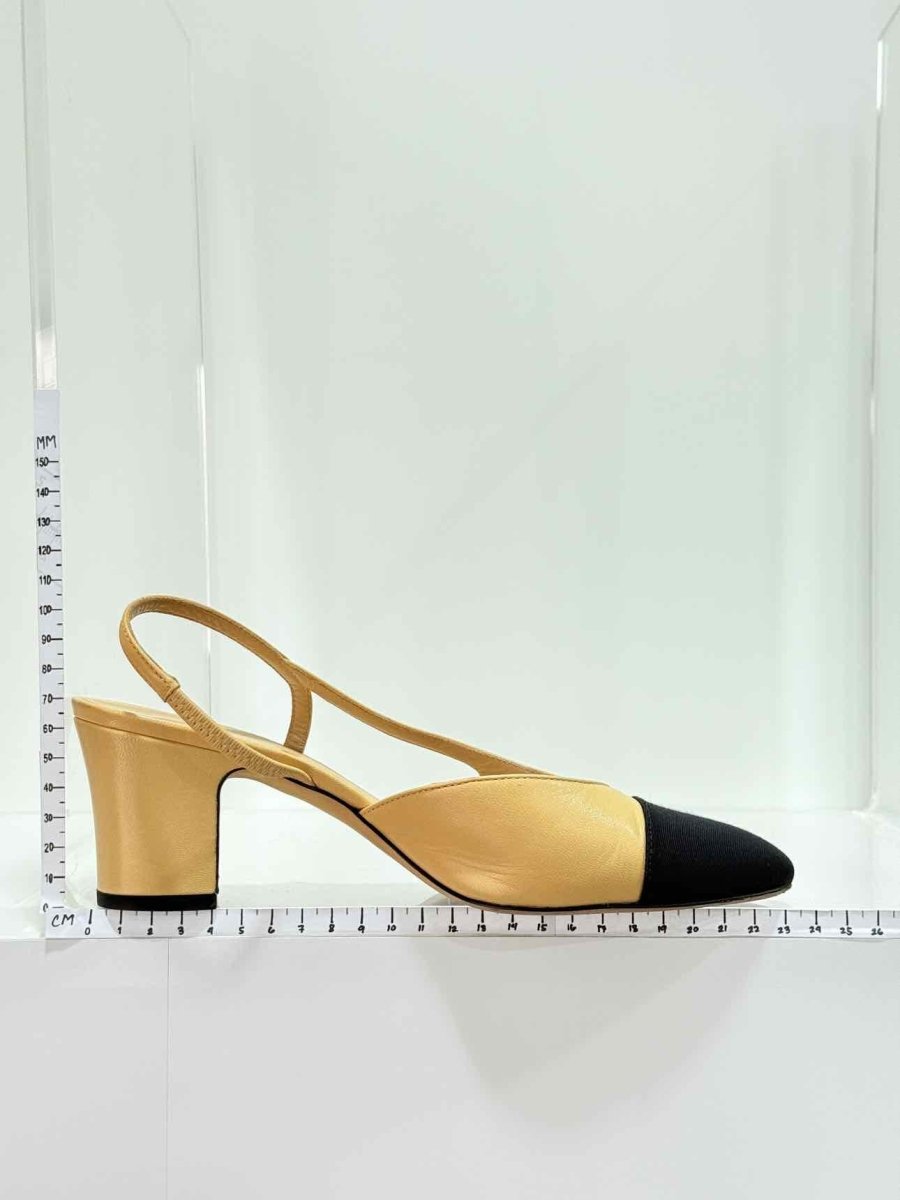 Pre - loved CHANEL Beige & Black Size EU 37.5 Slingbacks at Reems Closet