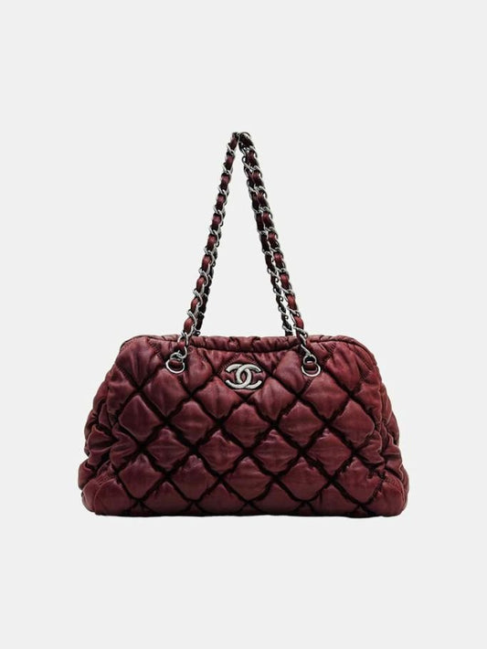 Pre-loved CHANEL Bubble Quilt Burgundy Quilted Shoulder Bag from Reems Closet