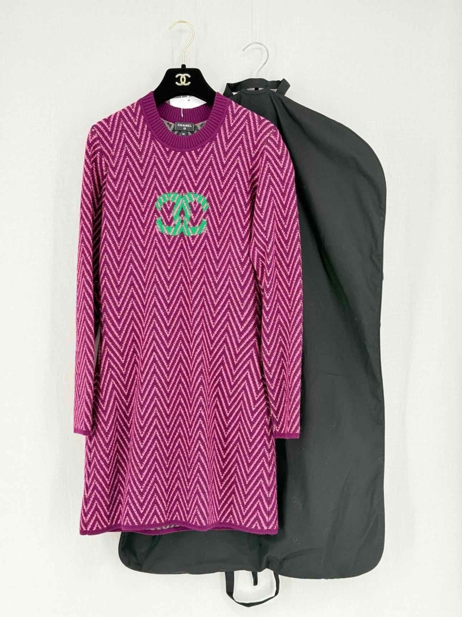 Pre - loved CHANEL CC Purple & Pink Size US 0 Knee Length Dress at Reems Closet