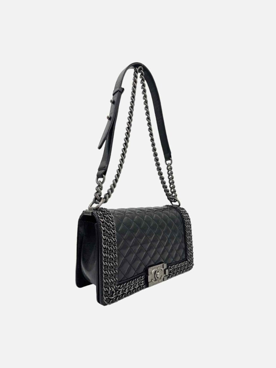 Pre-loved CHANEL Chain Boy Black Shoulder Bag from Reems Closet