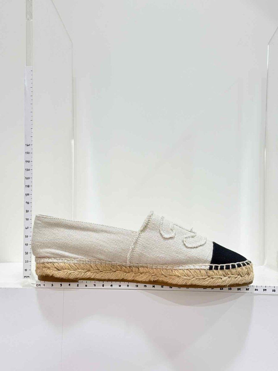 Pre - loved CHANEL Espadrille Off - white & Black Size EU 38 Flats at Reems Closet