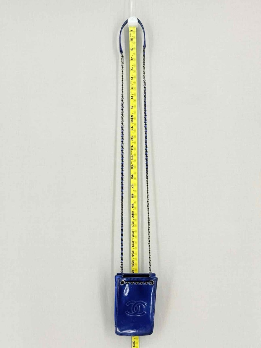 Pre - loved CHANEL Phone Holder Electric Blue Crossbody at Reems Closet