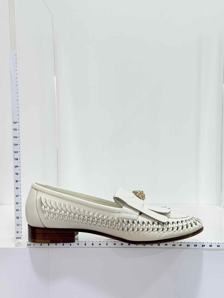 Pre - loved CHANEL White Woven Size EU 35.5 Loafers at Reems Closet