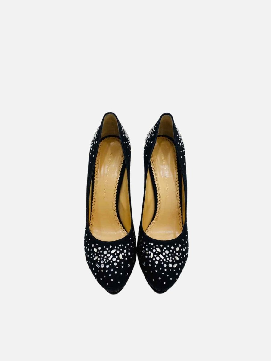 Pre-loved CHARLOTTE OLYMPIA Bejewelled Dotty Black Pumps from Reems Closet