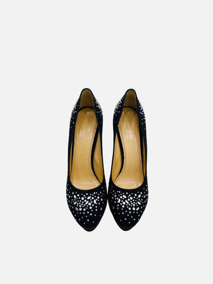 Pre-loved CHARLOTTE OLYMPIA Bejewelled Dotty Black Pumps from Reems Closet