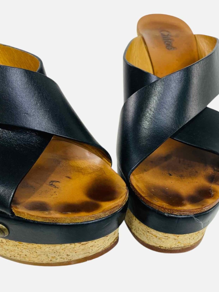 Pre - loved CHLOE Cork Black Wedges 37.5 at Reems Closet