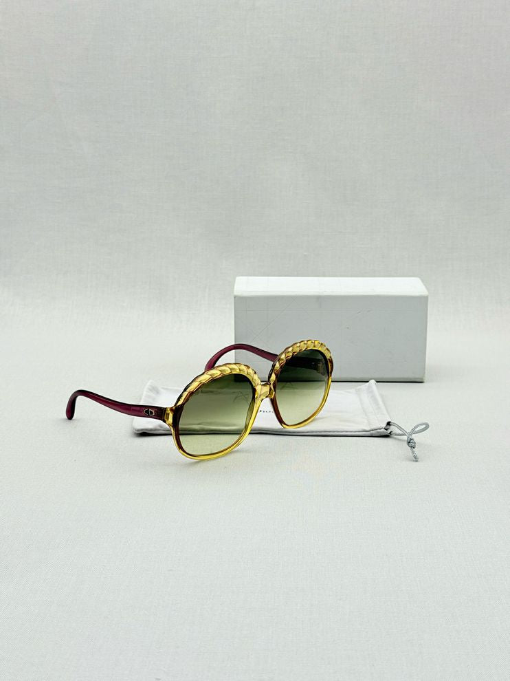 Pre - loved CHRISTIAN DIOR Vintage Burgundy & Yellow Sunglasses at Reems Closet