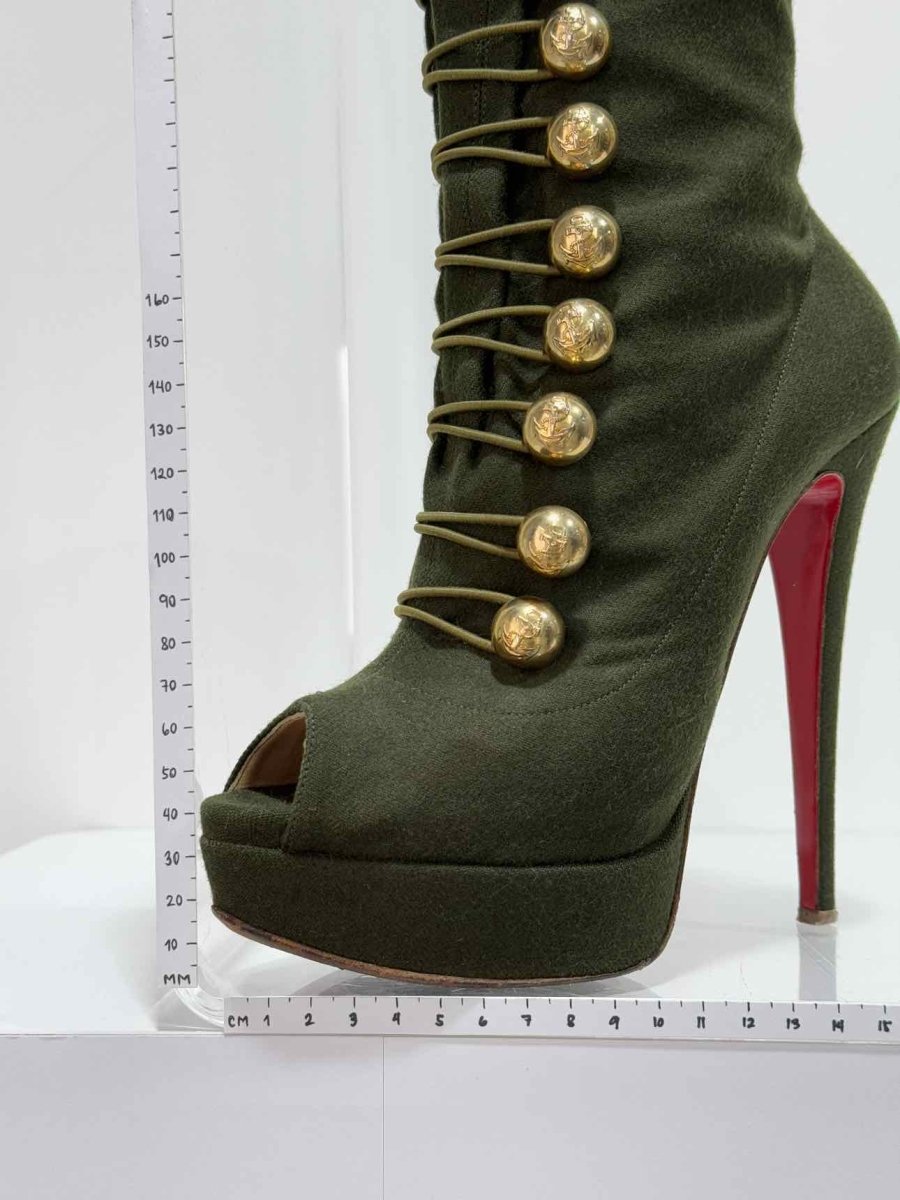 Pre - loved CHRISTIAN LOUBOUTIN Alta Bouton Khaki Size EU 39 Boots at Reems Closet