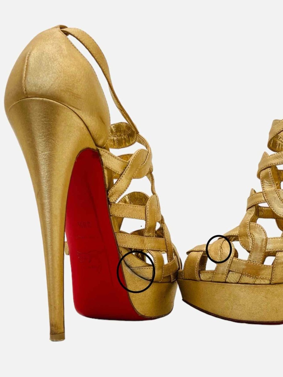 Pre-loved CHRISTIAN LOUBOUTIN Ankle Strap Gold Heeled Sandals from Reems Closet