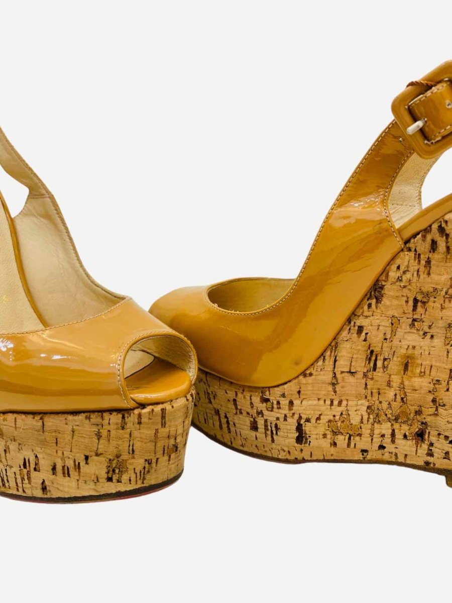 Pre - loved CHRISTIAN LOUBOUTIN Une Plume Sling Mustard Wedges 36 at Reems Closet