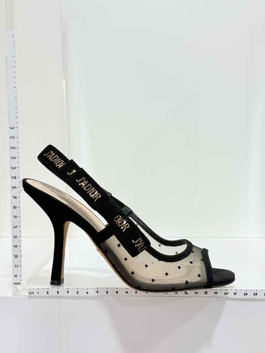 Pre - loved DIOR J'Adior Black Plumetis Size EU 38.5 Slingbacks at Reems Closet