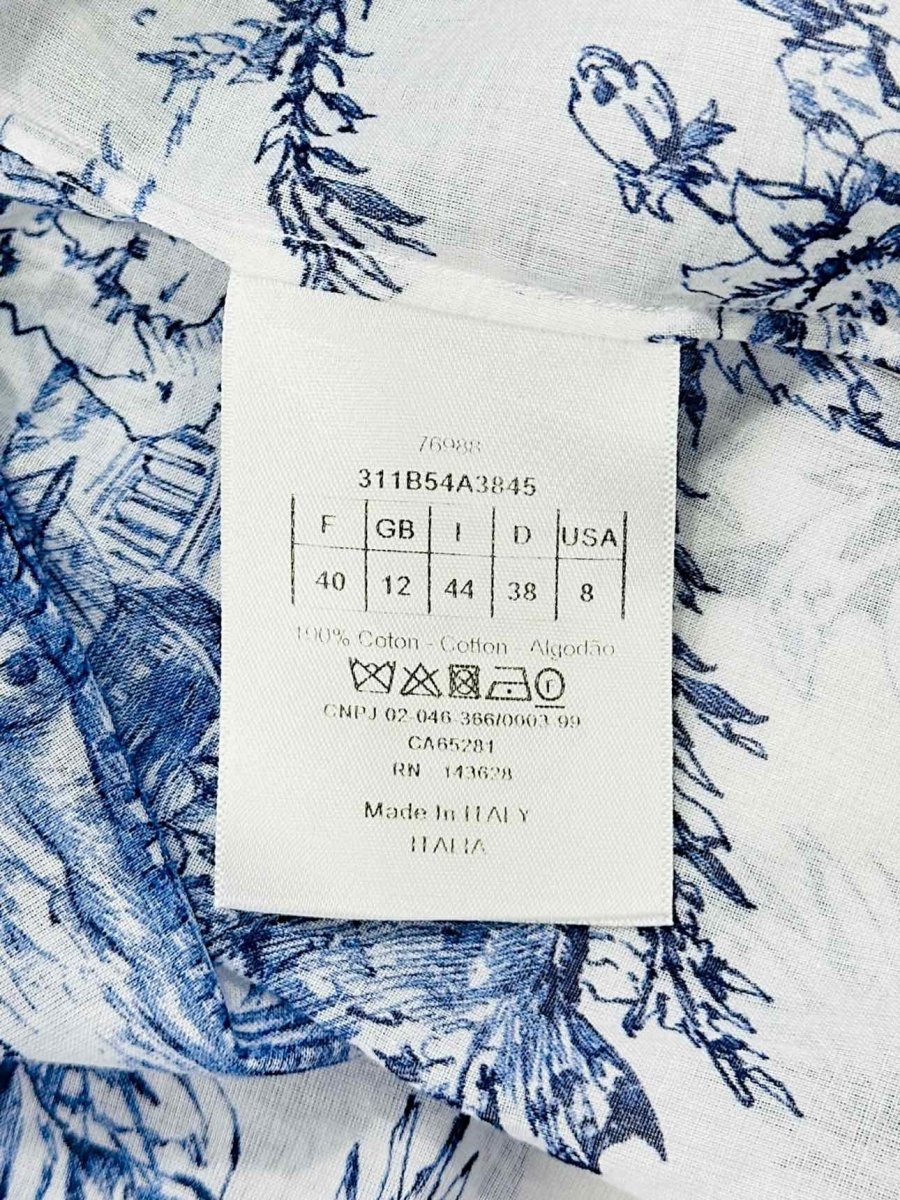 Pre - loved DIOR Sheer White & Blue Toile De Jouy Short Dress at Reems Closet