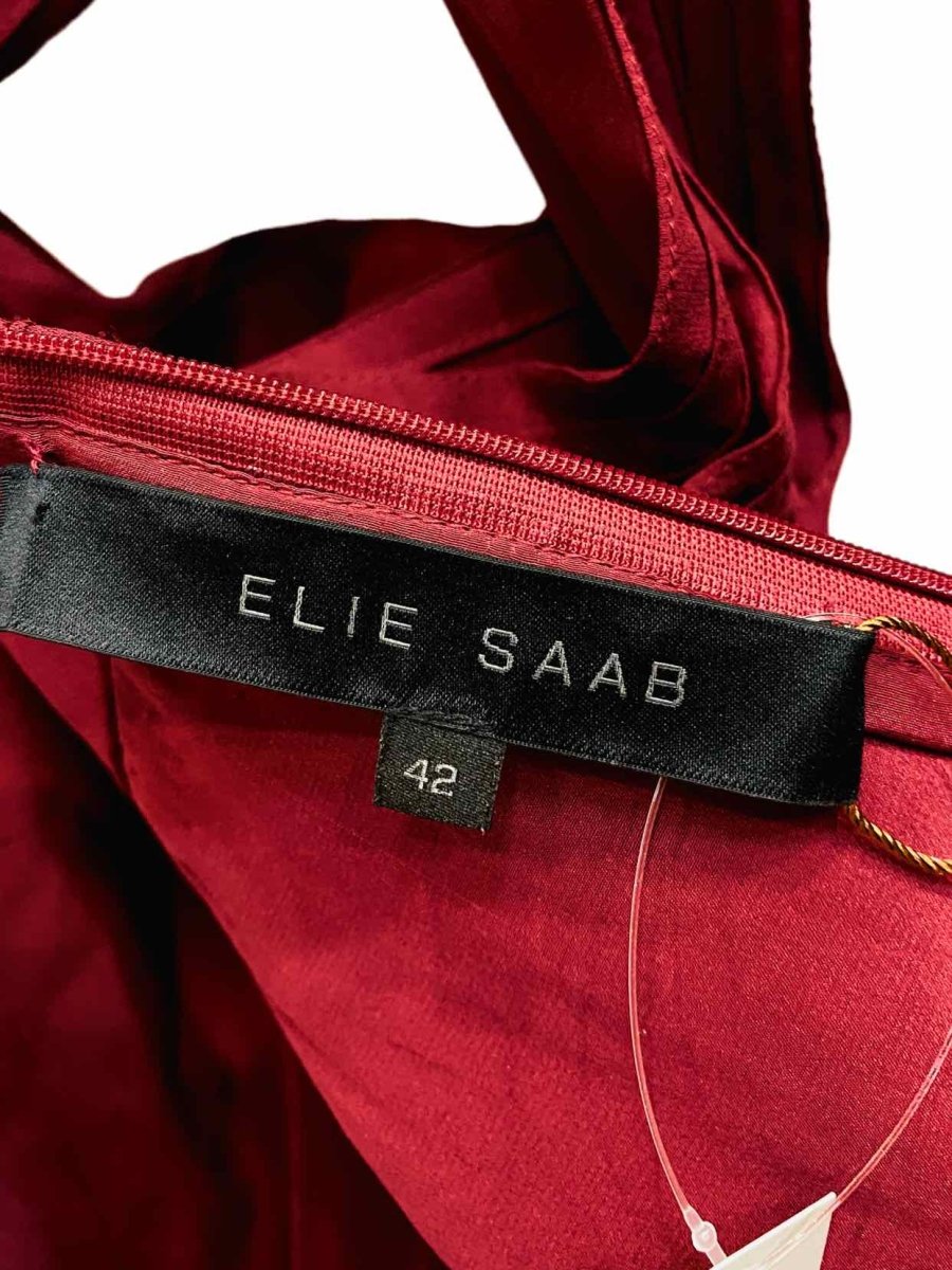 Pre - loved ELIE SAAB Open Back Burgundy Size US 6 Long Dress at Reems Closet