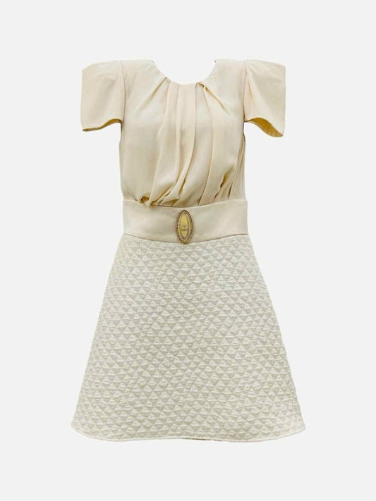 Pre-loved ELISABETTA FRANCHI Beige Quilted Knee Length Dress from Reems Closet
