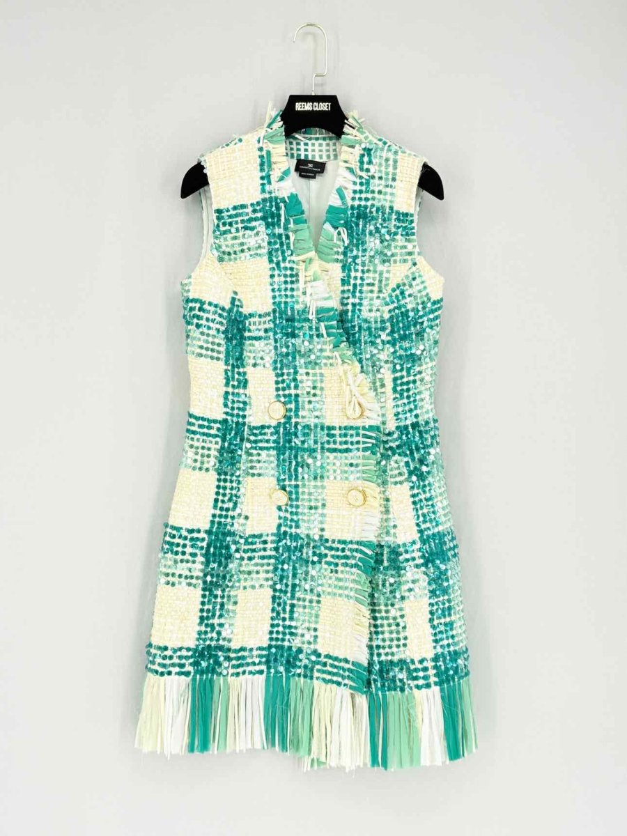 ELISABETTA FRANCHI Green & Beige Size US 4 Short Dress - Reems Closet ELISABETTA FRANCHI Green & Beige Size US 4 Short Dress - Reems Closet