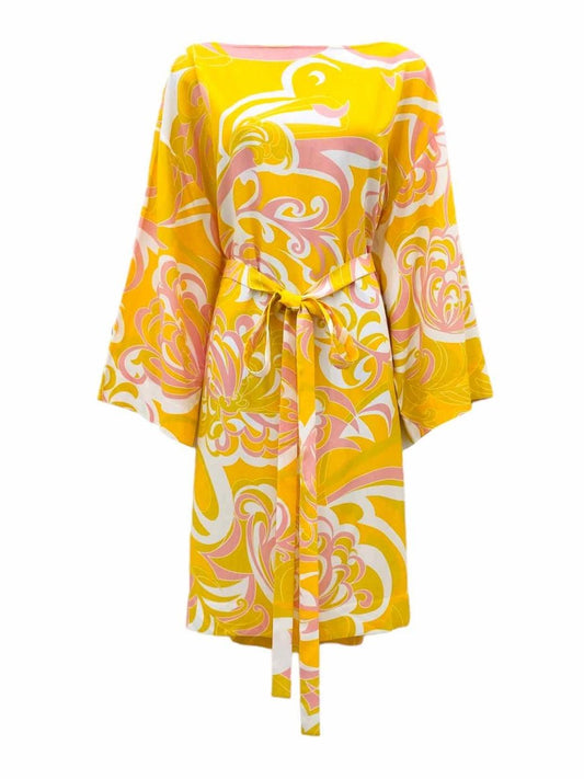Pre-loved EMILIO PUCCI Yellow w/ White & Pink Knee Length Dress from Reems Closet