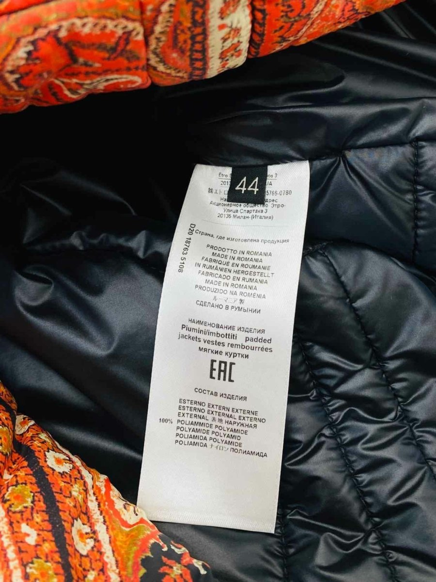 Pre - loved ETRO Puffer Orange Multicolor Size US 4 Jacket at Reems Closet