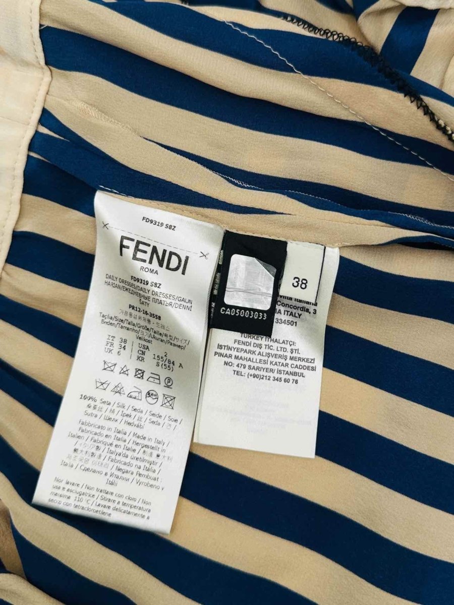 Pre - loved FENDI Beige & Navy Blue Striped Size XSmall Midi Dress at Reems Closet