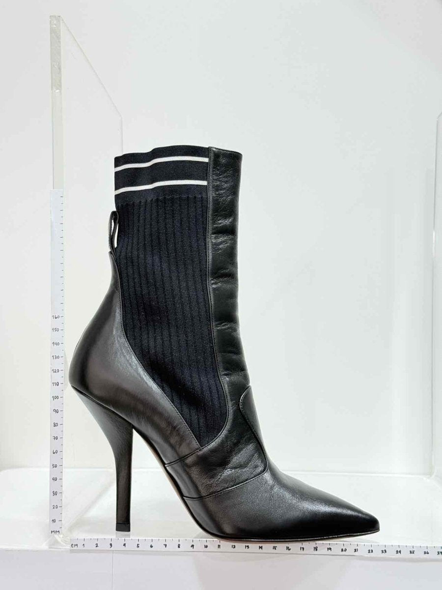 Pre - loved FENDI Black w/ White Logo Print Size EU 39 Ankle Boots at Reems Closet