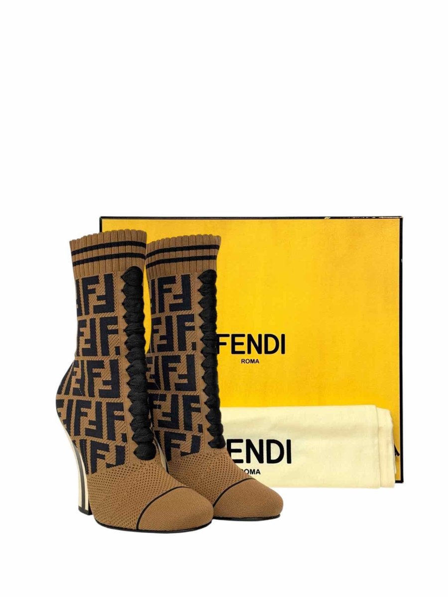 Pre - loved FENDI Brown & Black FF Motif Size EU 35 Ankle Boots at Reems Closet