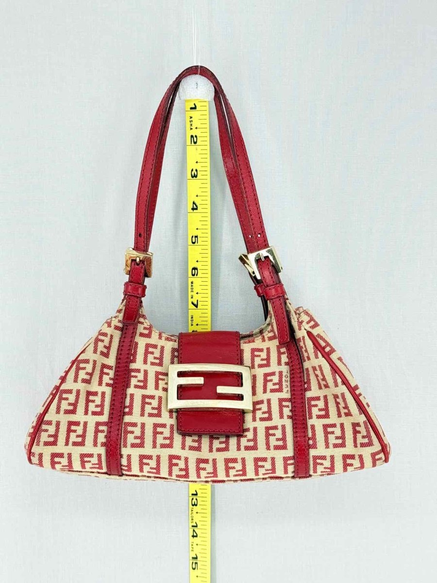 Pre - loved FENDI Red & Beige Zucchino Shoulder Bag at Reems Closet
