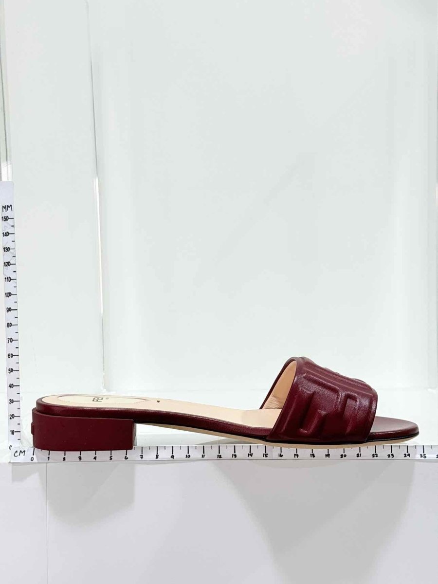 Pre - loved FENDI Red Logo Embossed Size EU 38 Mules at Reems Closet
