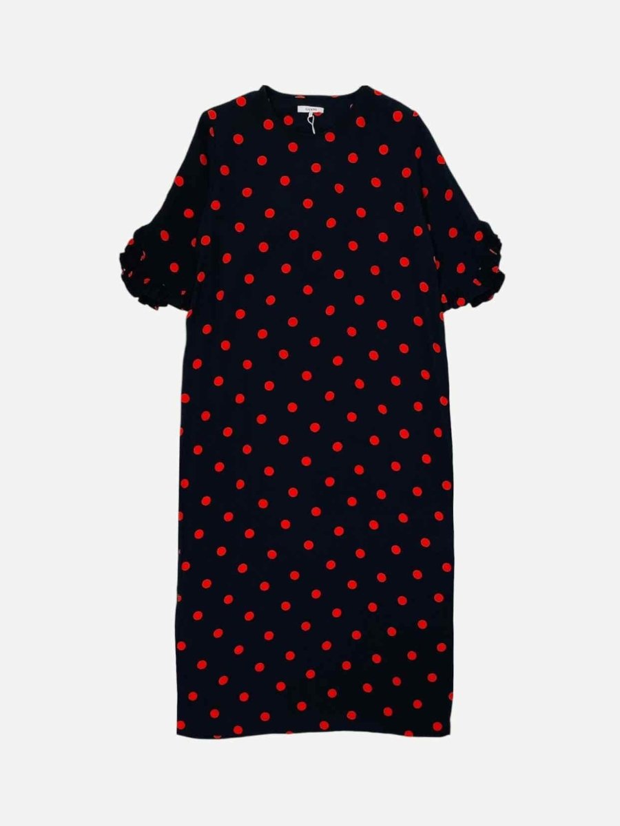 GANNI Black w/ Red Polka Dot Size US 6 Midi Dress