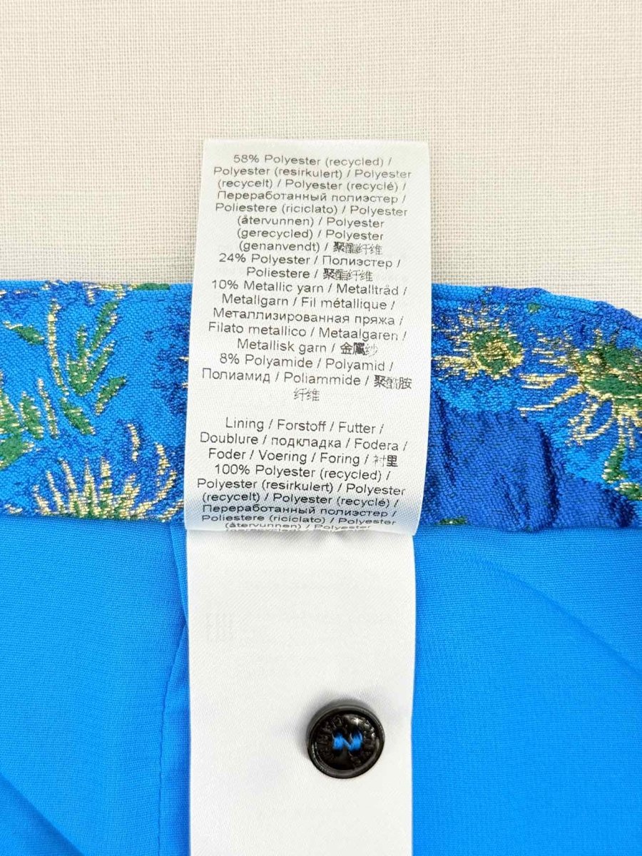 Pre - loved GANNI Metallic Blue Floral Print Size US 10 Midi Skirt at Reems Closet