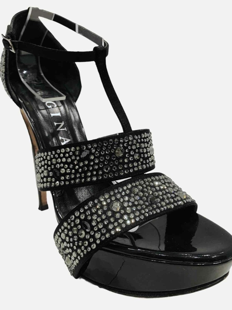 Pre - loved GINA Ankle Strap Black Heeled Sandals 37.5 at Reems Closet
